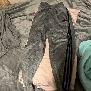 Gray kids black stripe Adidas sweat pants